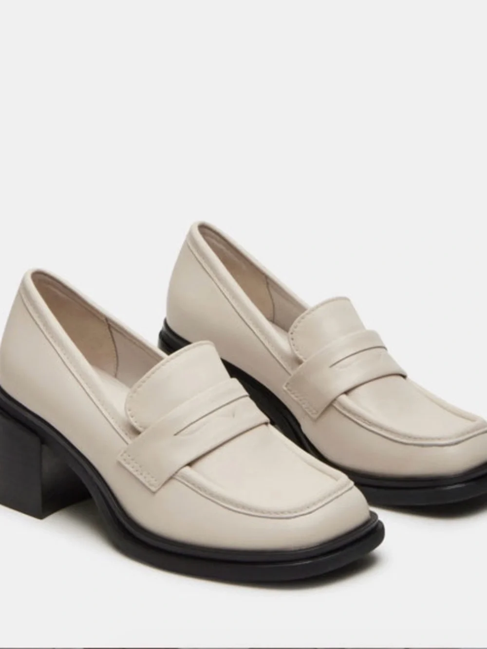 Classic Cream Bone Block-Heel Loafers - Women's Sz. 7.5 by Steve Madden